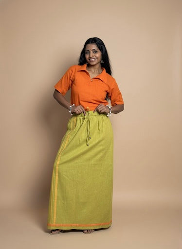Light green pajamalungi with orange and yellow stripes for Women's