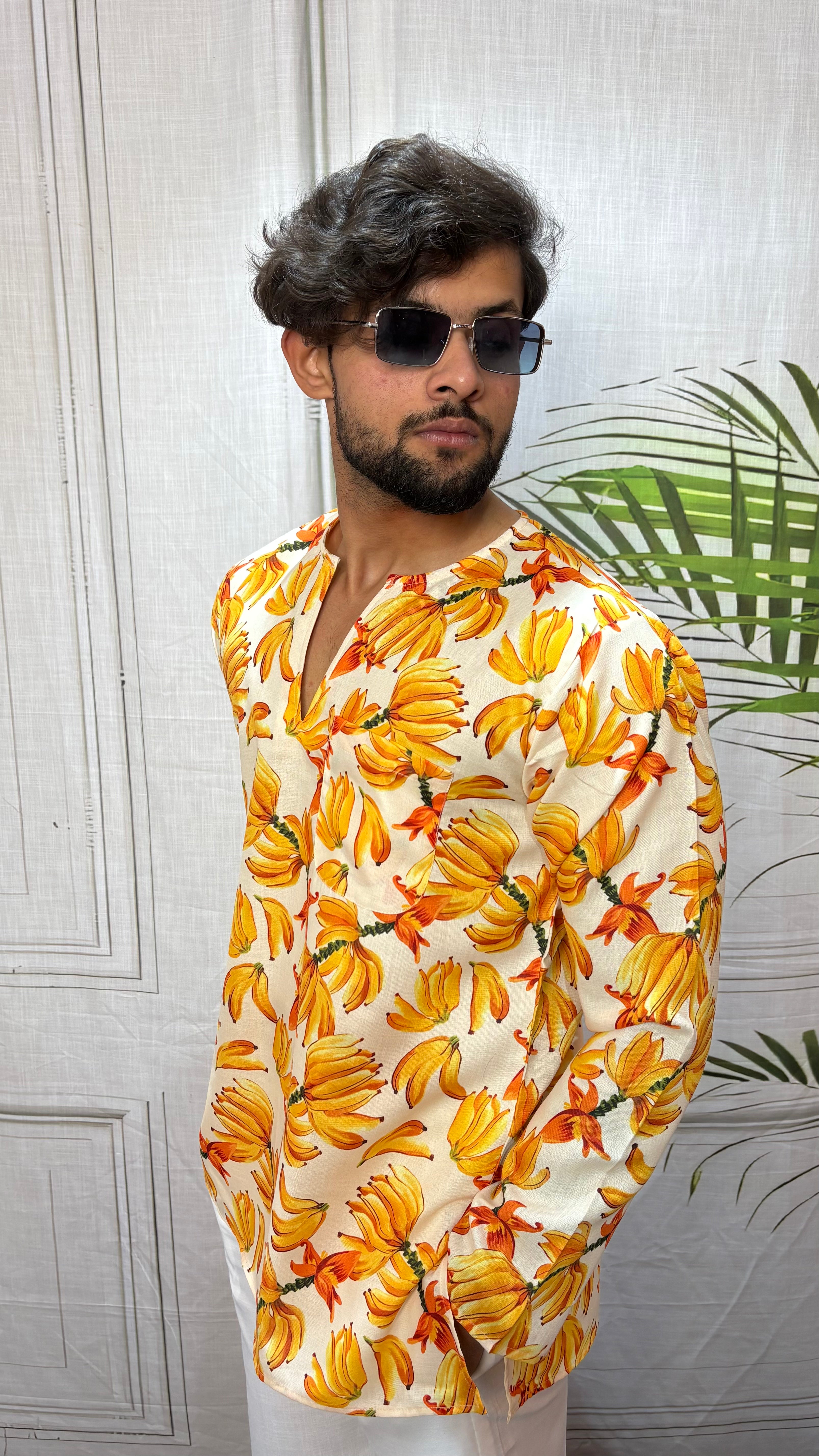 Banana Print V-Neck Kurta