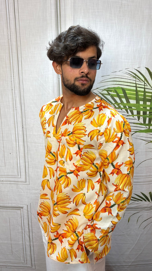Banana Print V-Neck Kurta