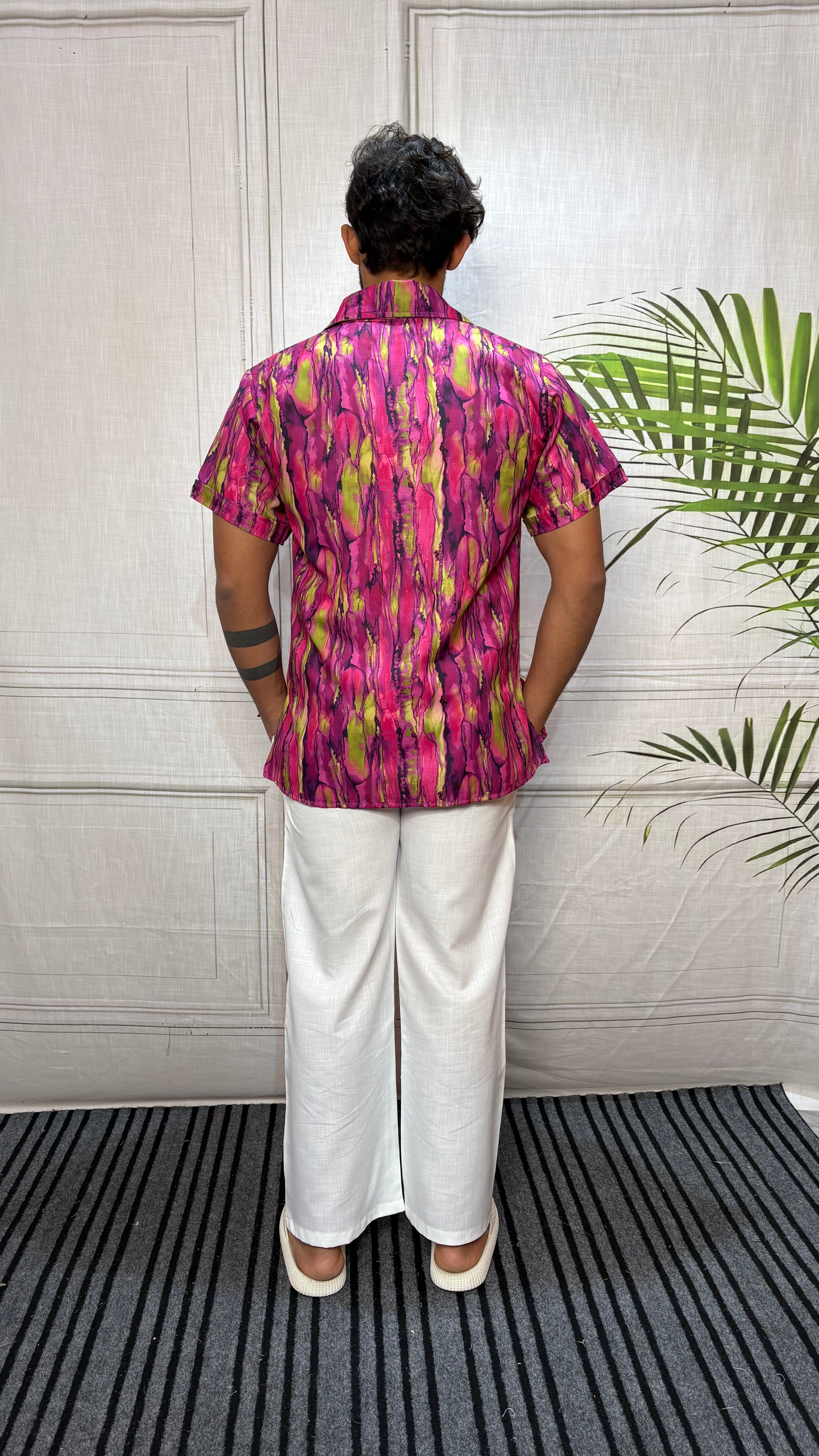 Men Marble Effect Abstract Print Shirt-Collar Kurta
