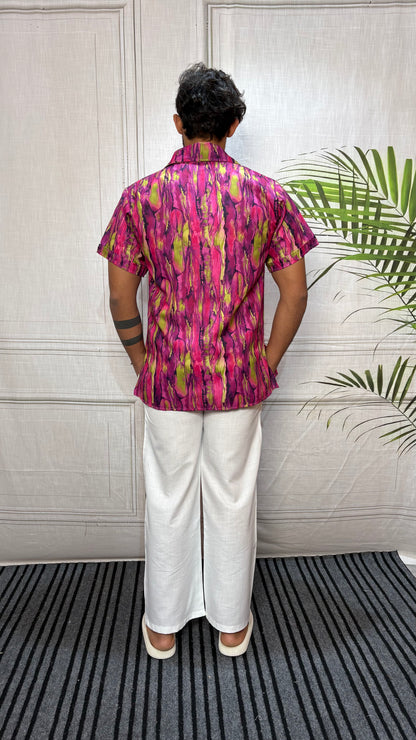 Men Marble Effect Abstract Print Shirt-Collar Kurta