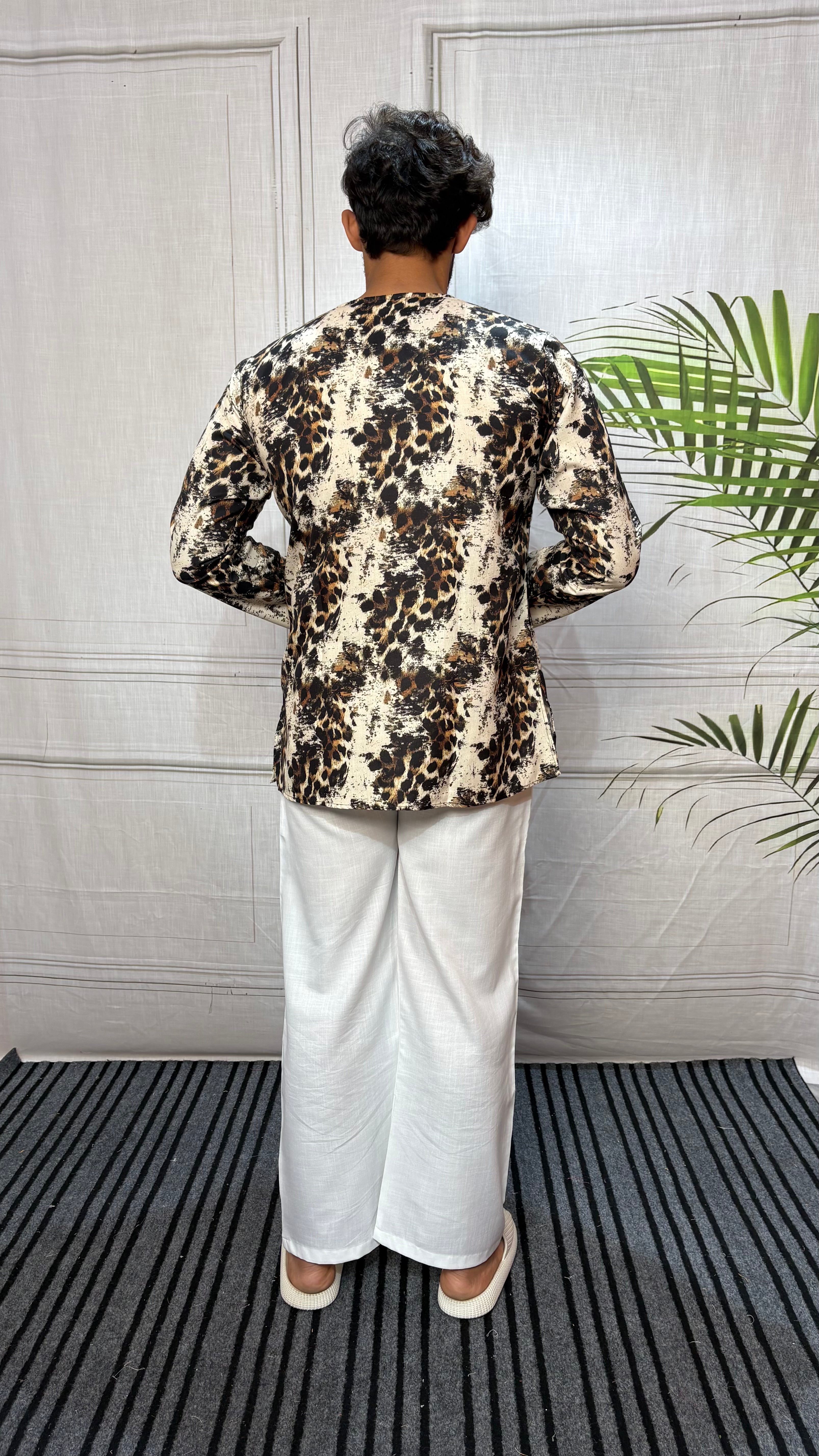 Abstract Leopard Texture Print Kurta