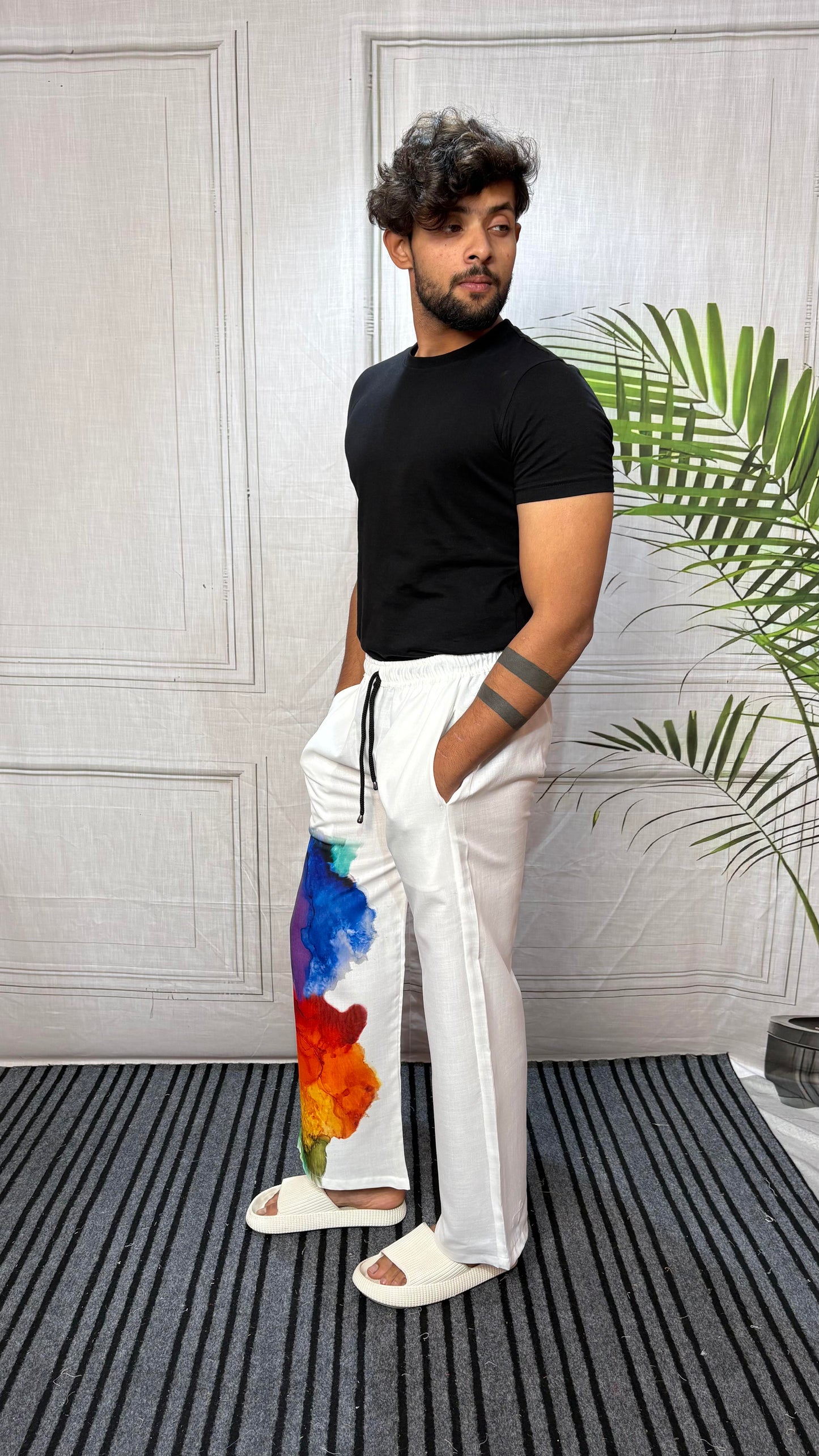 Men Watercolor Splash Print Pajama