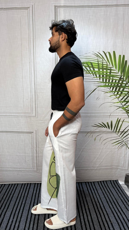 Men White  Leafline Print Pajama