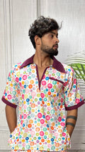Men Contrast Collar Polka Dot Print Kurta