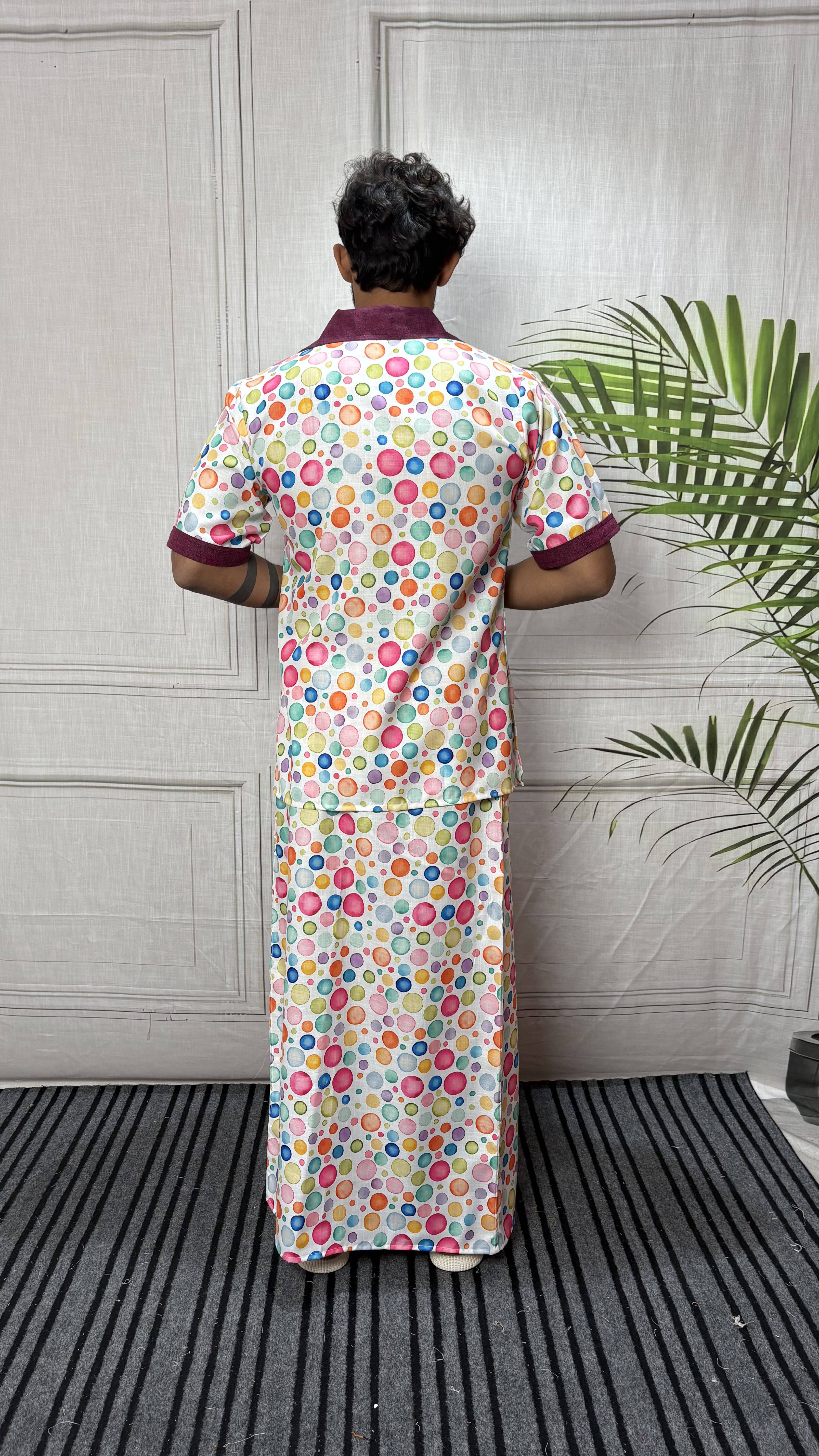 Men Contrast Collar Polka Dot Print Kurta