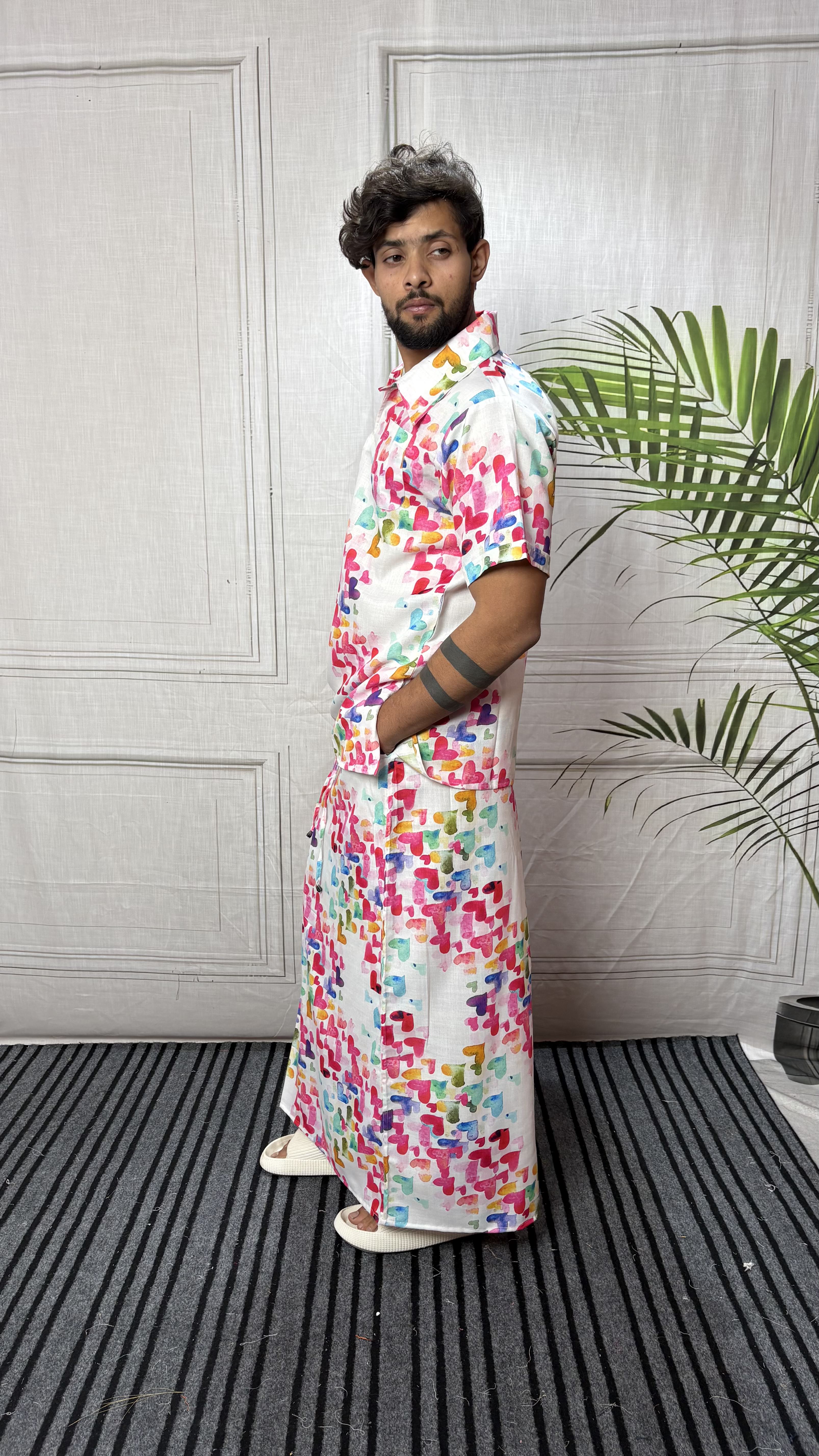 Men Heart Motif Print Pajamalungi