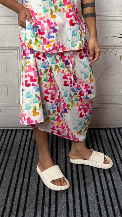 Men Heart Motif Print Pajamalungi