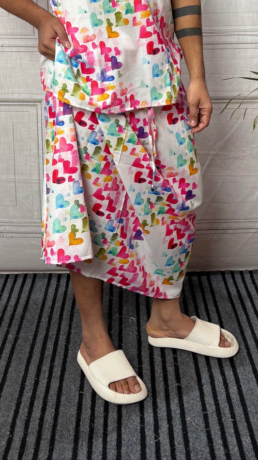 Men Heart Motif Print Pajamalungi