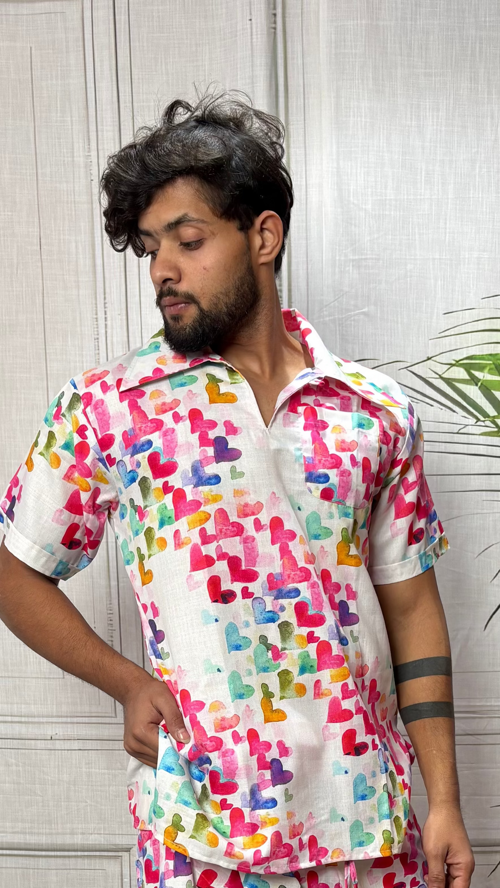 Men Heart Motif Print Straight Kurta