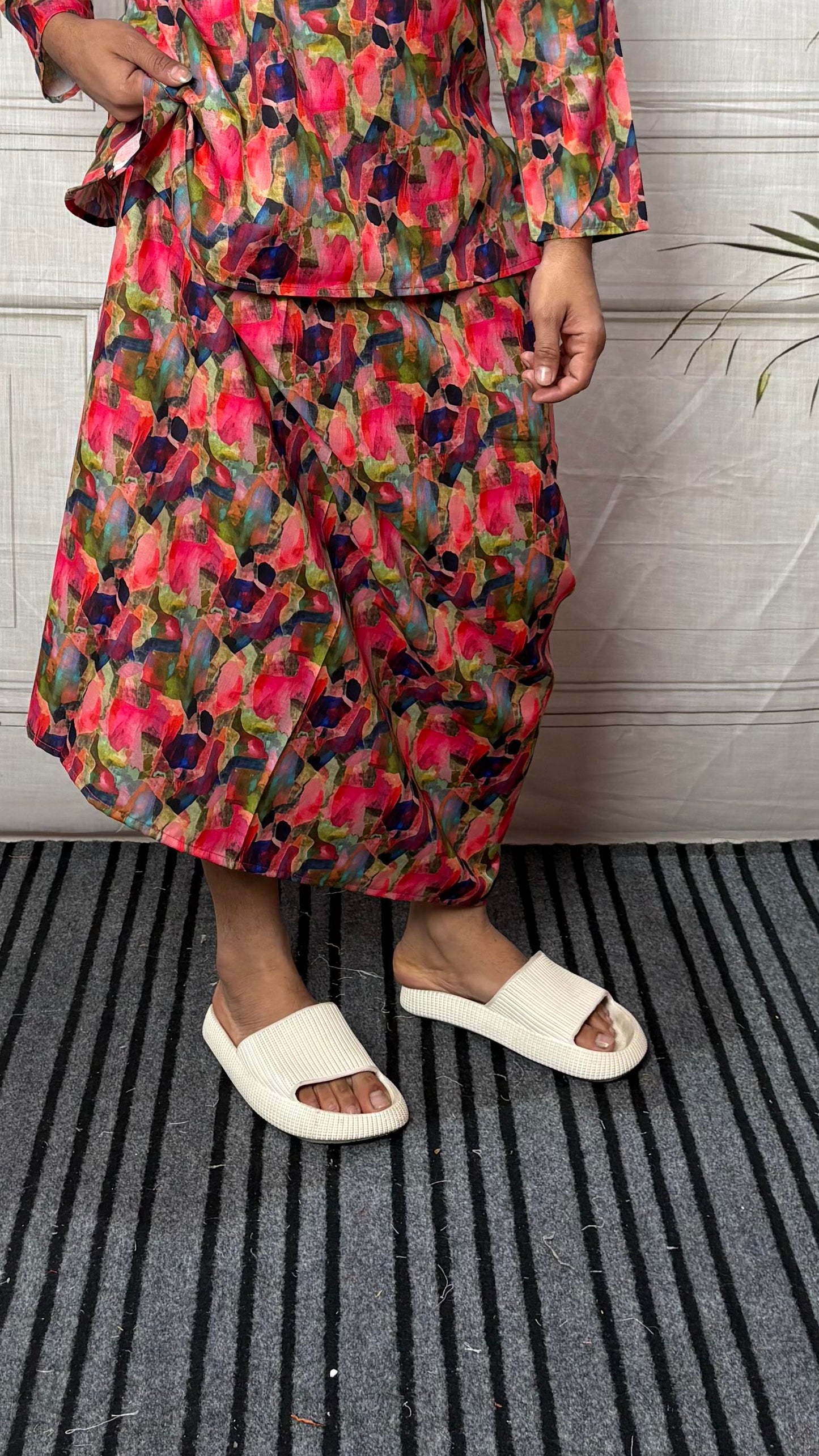 Men Abstract Brushstroke Print Pajamalungi