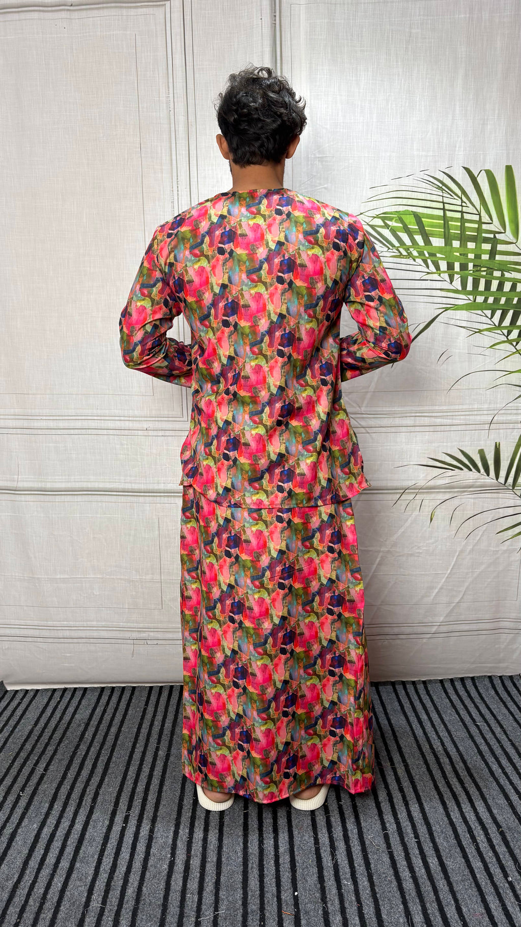 Men Band Collar Abstract Brushstroke Kurta