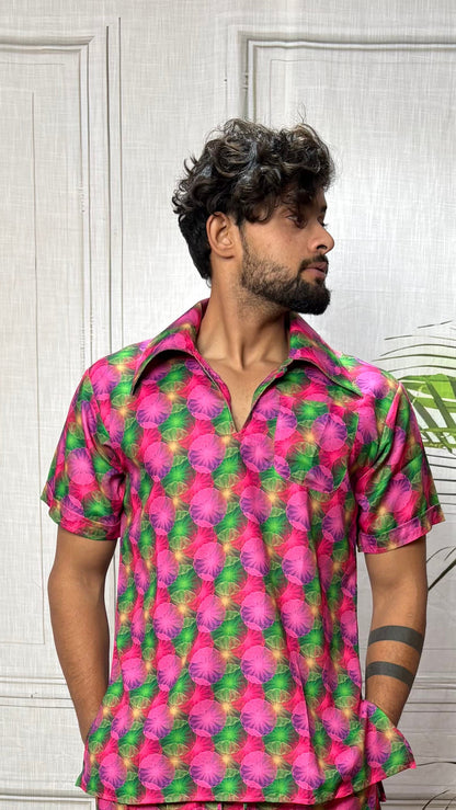 Men Geometric Floral Print Shirt-Collar Kurta