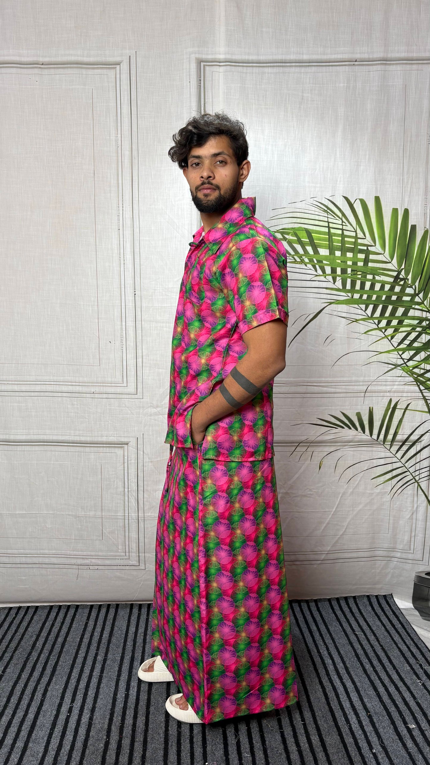 Men Geometric Floral Motif Print Pajamalungi