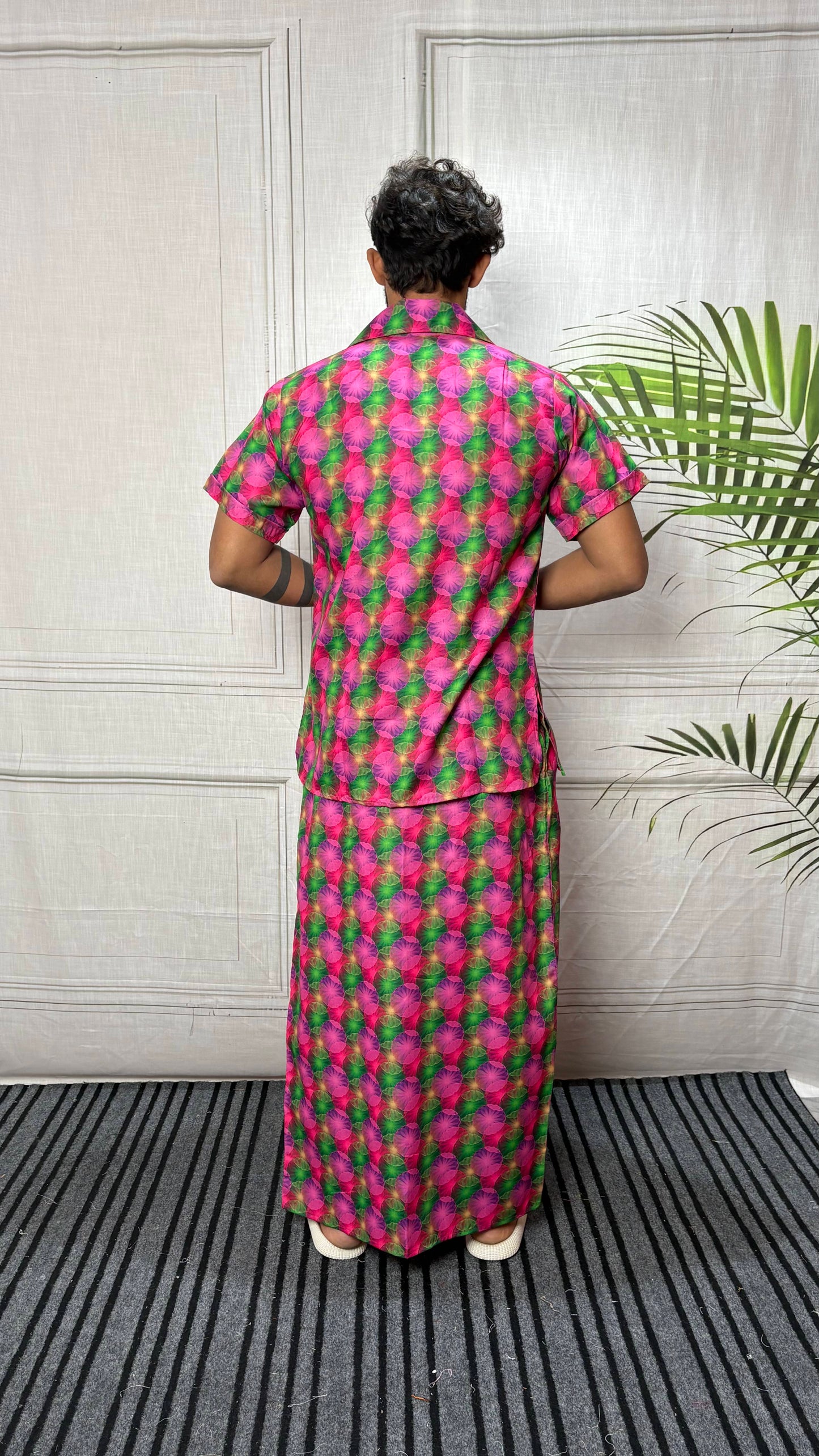 Men Geometric Floral Motif Print Pajamalungi