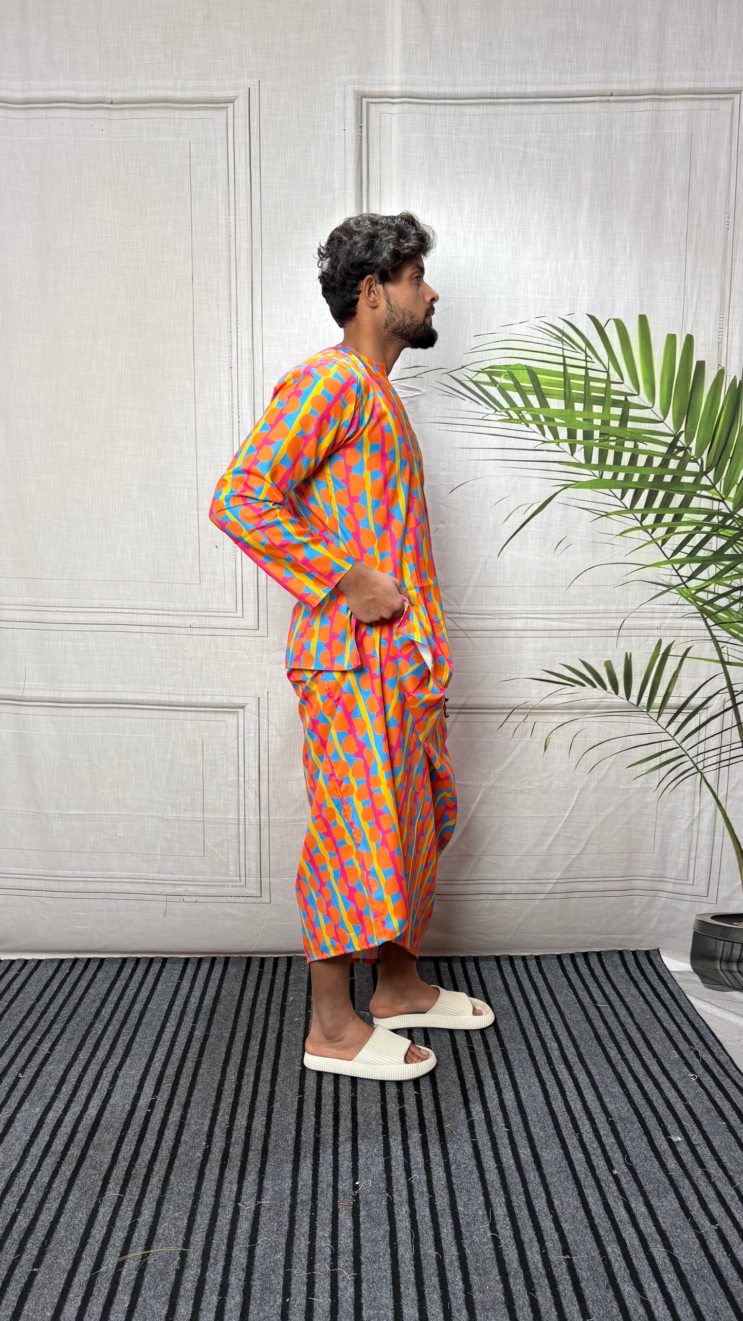 Men Retro Geometric Half-Moon Print Pajamalungi