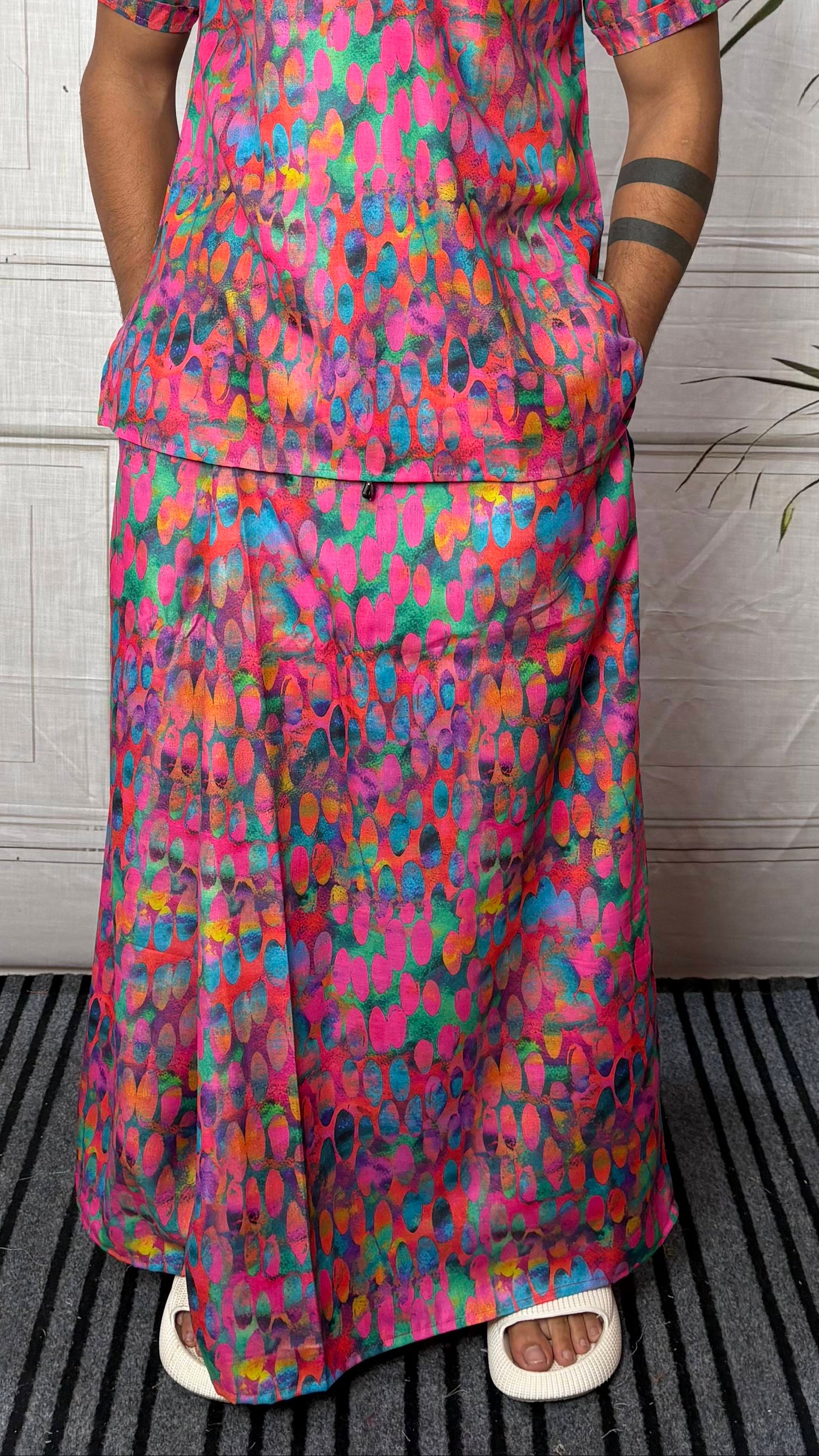 Men Abstract Ikat Dot Print Pajamalungi