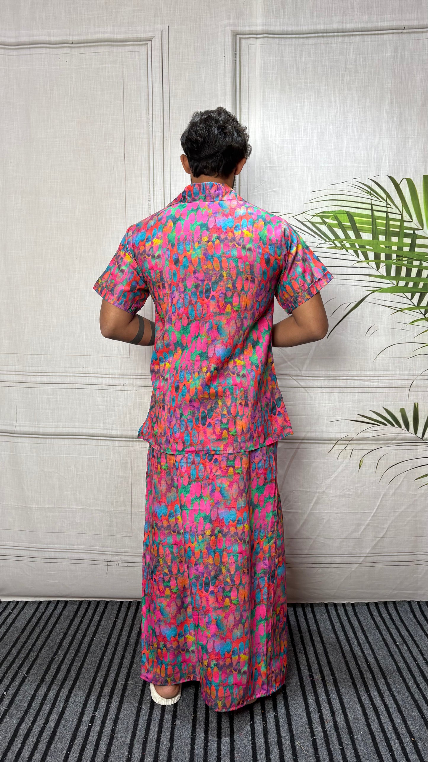 Men Abstract Ikat Dot Print Shirt-Collar Kurta