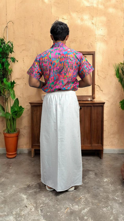 Men Abstract Ikat Dot Print Shirt-Collar Kurta