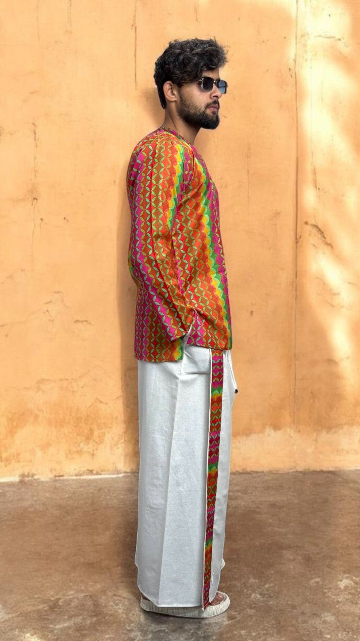 Men Pink–Orange Geometric Print Kurta