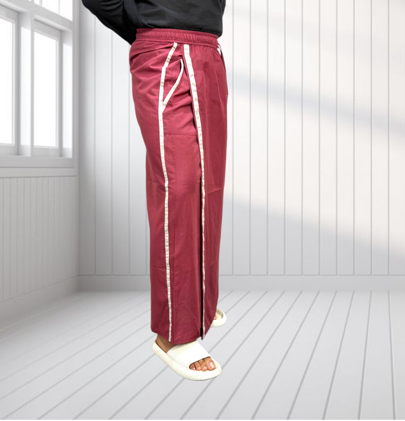 Men's Marron Color With Sliver Stripe Pajamalungi