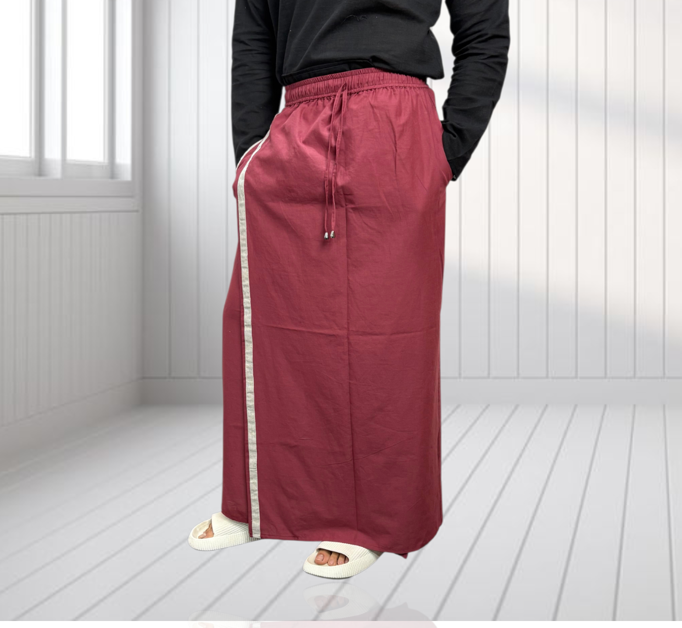 Men's Marron Color With Sliver Stripe Pajamalungi