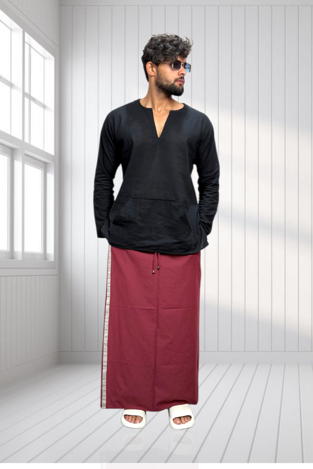 Men's Marron Color With Sliver Stripe Pajamalungi
