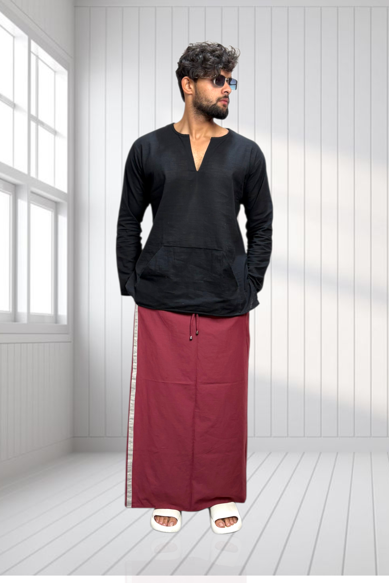 Men's Marron Color With Sliver Stripe Pajamalungi