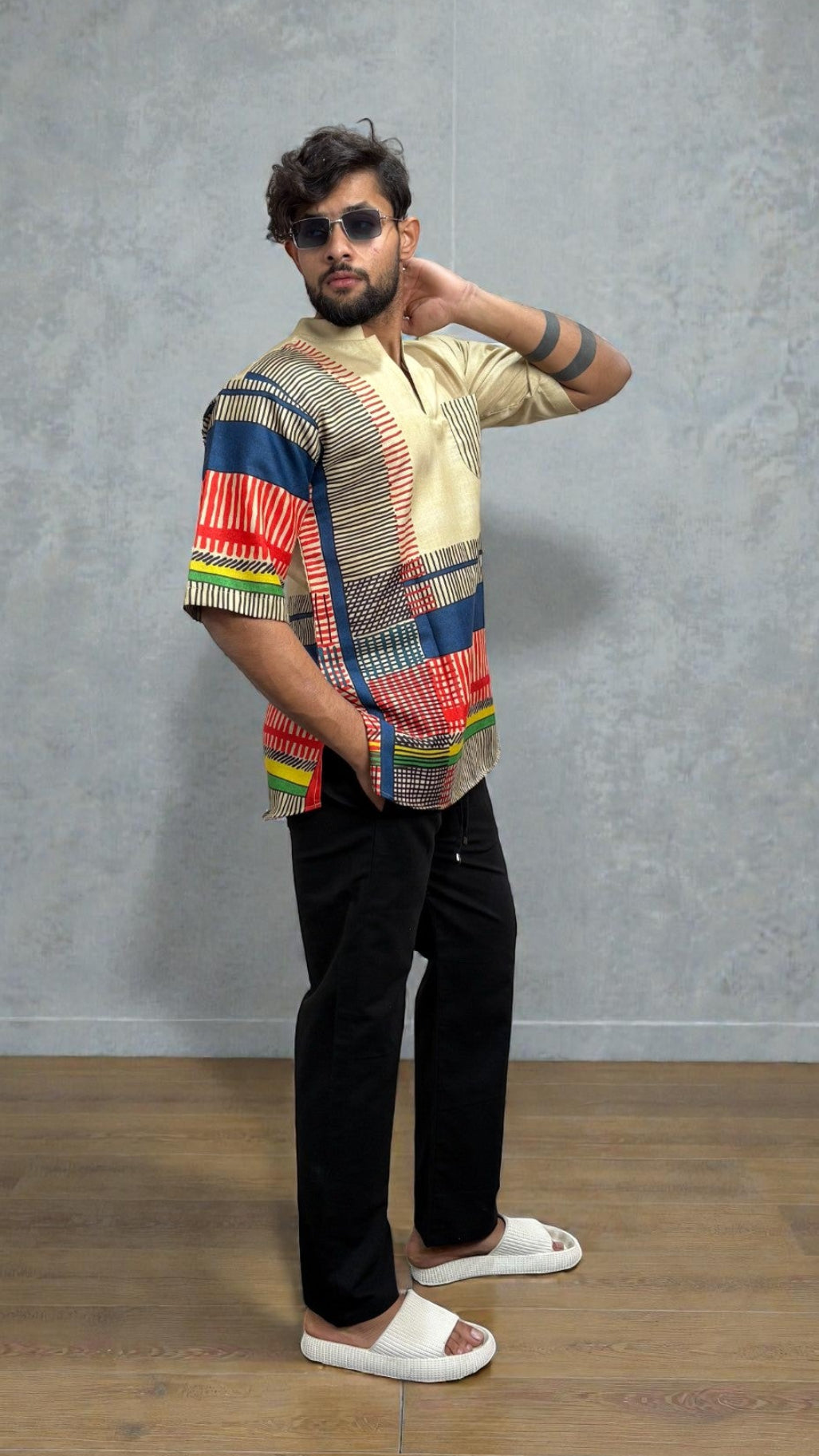Men's Abstract Stripe Fusion Kurta
