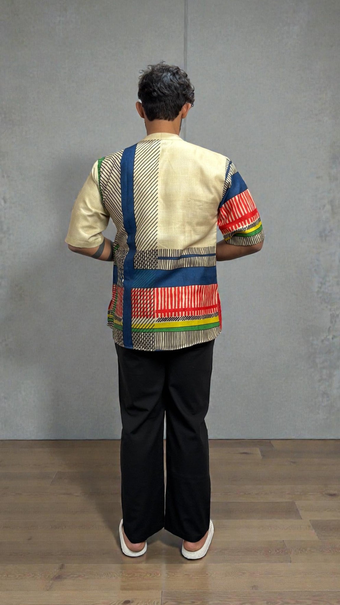 Men's Abstract Stripe Fusion Kurta