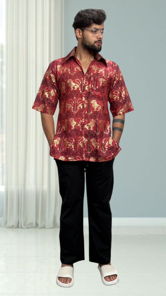 Mens Royal Foil  Lion Print Kurta