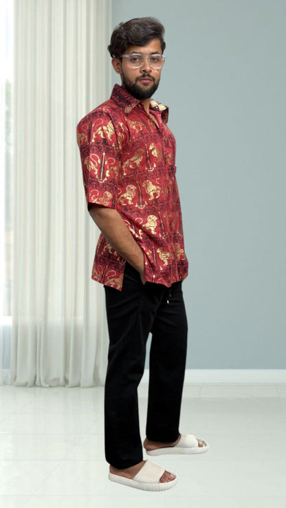 Mens Royal Foil  Lion Print Kurta