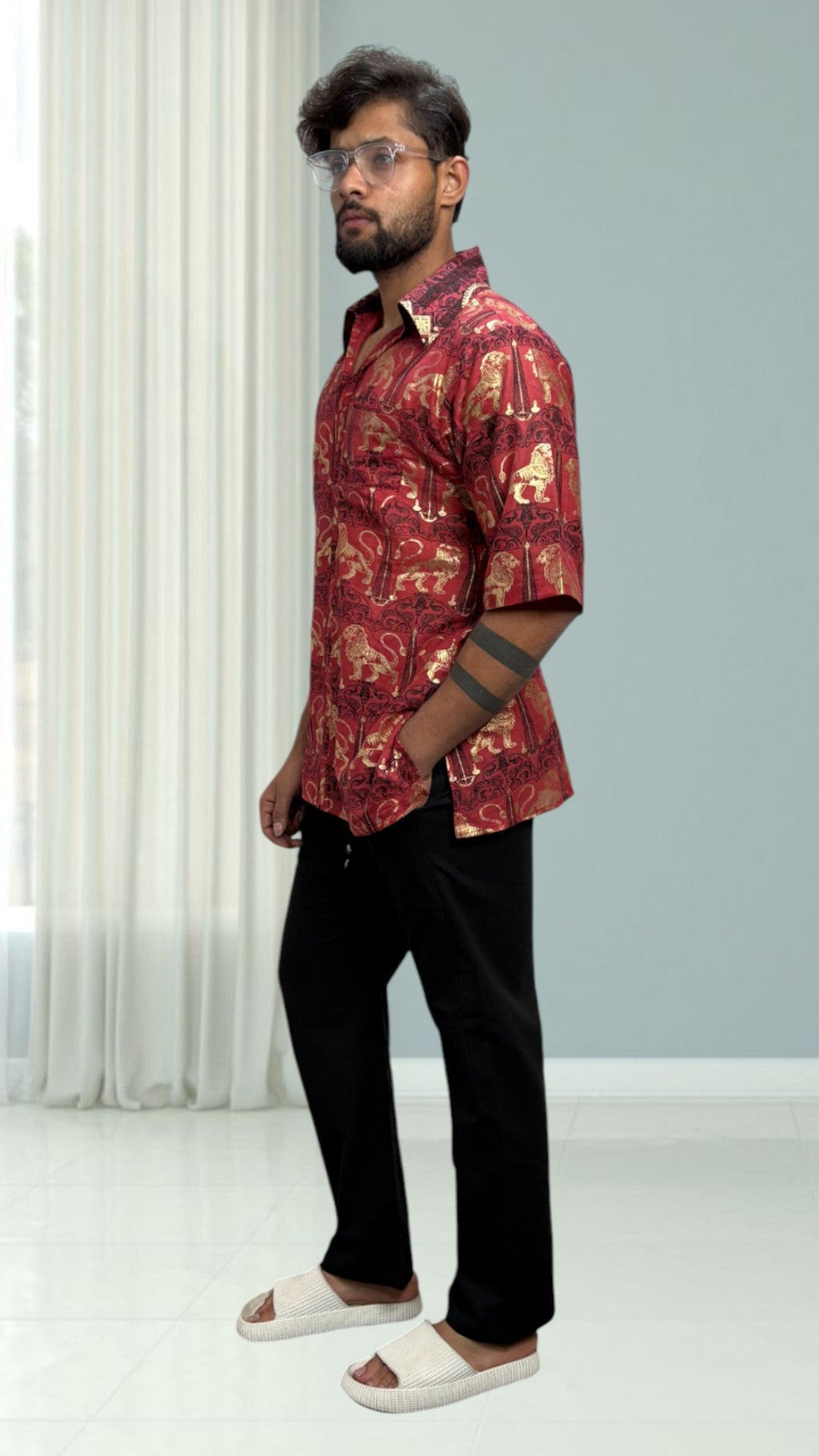 Mens Royal Foil  Lion Print Kurta