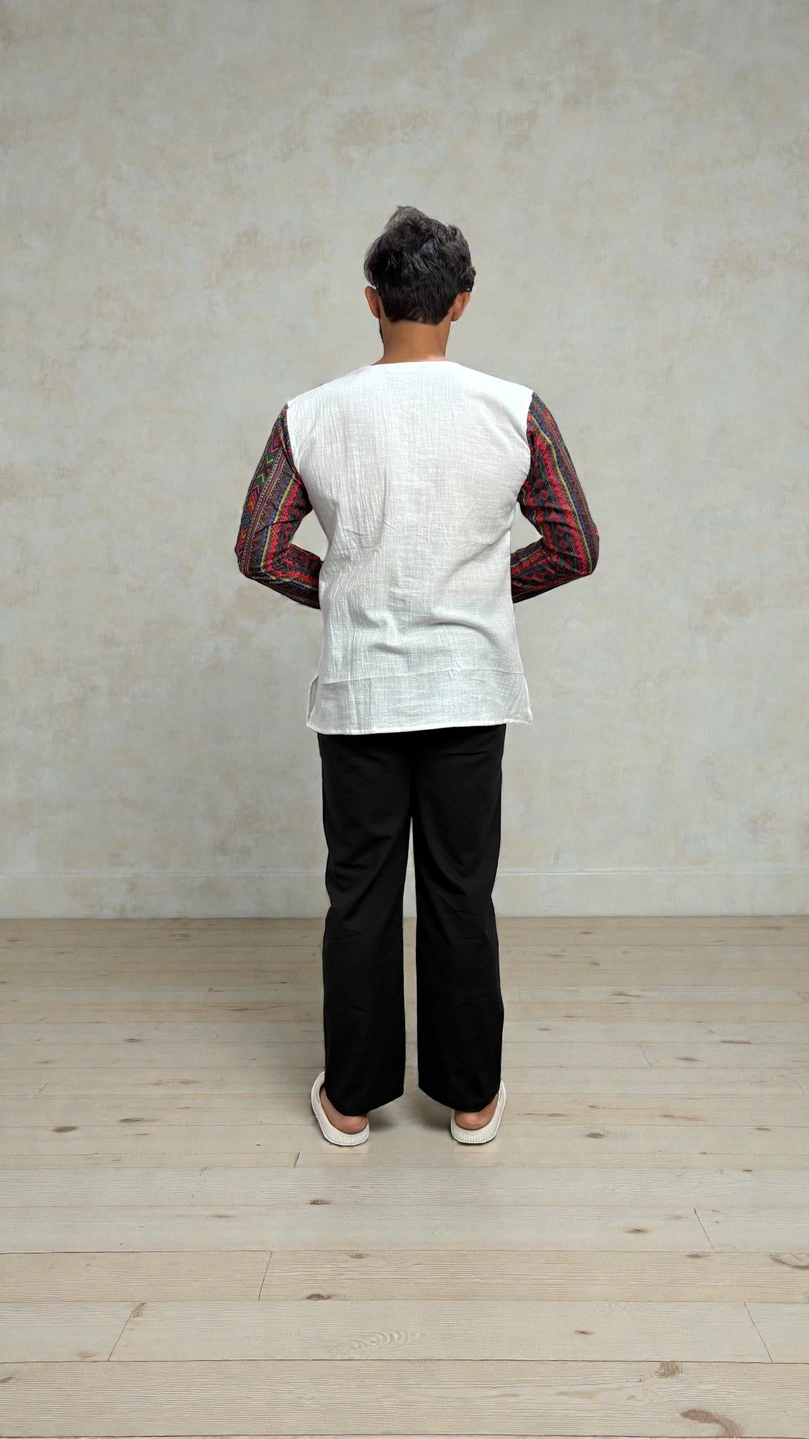 Men's White Ethnic Fusion Kurta