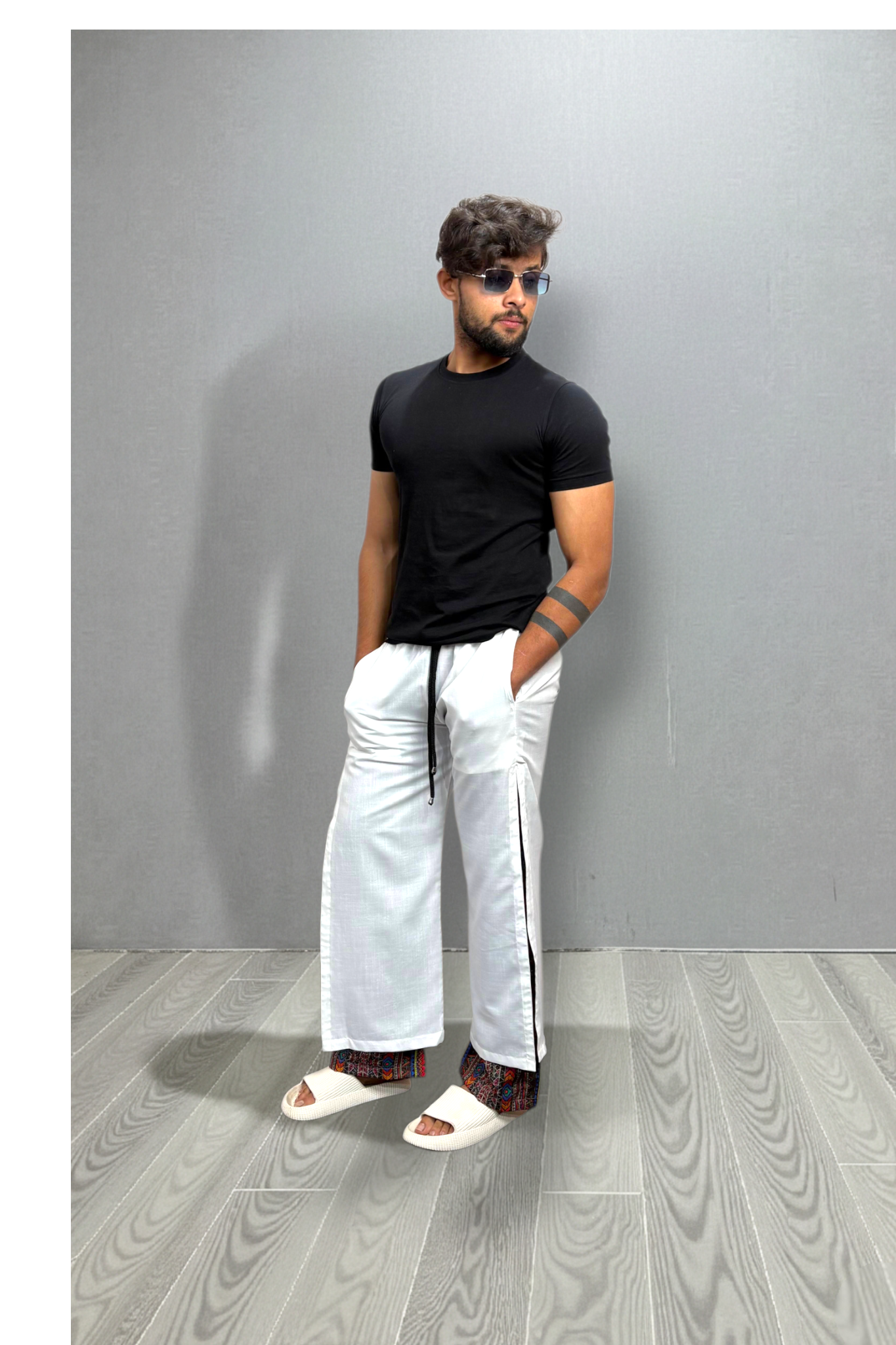 Men's White Urban Side-Stripe Pajama