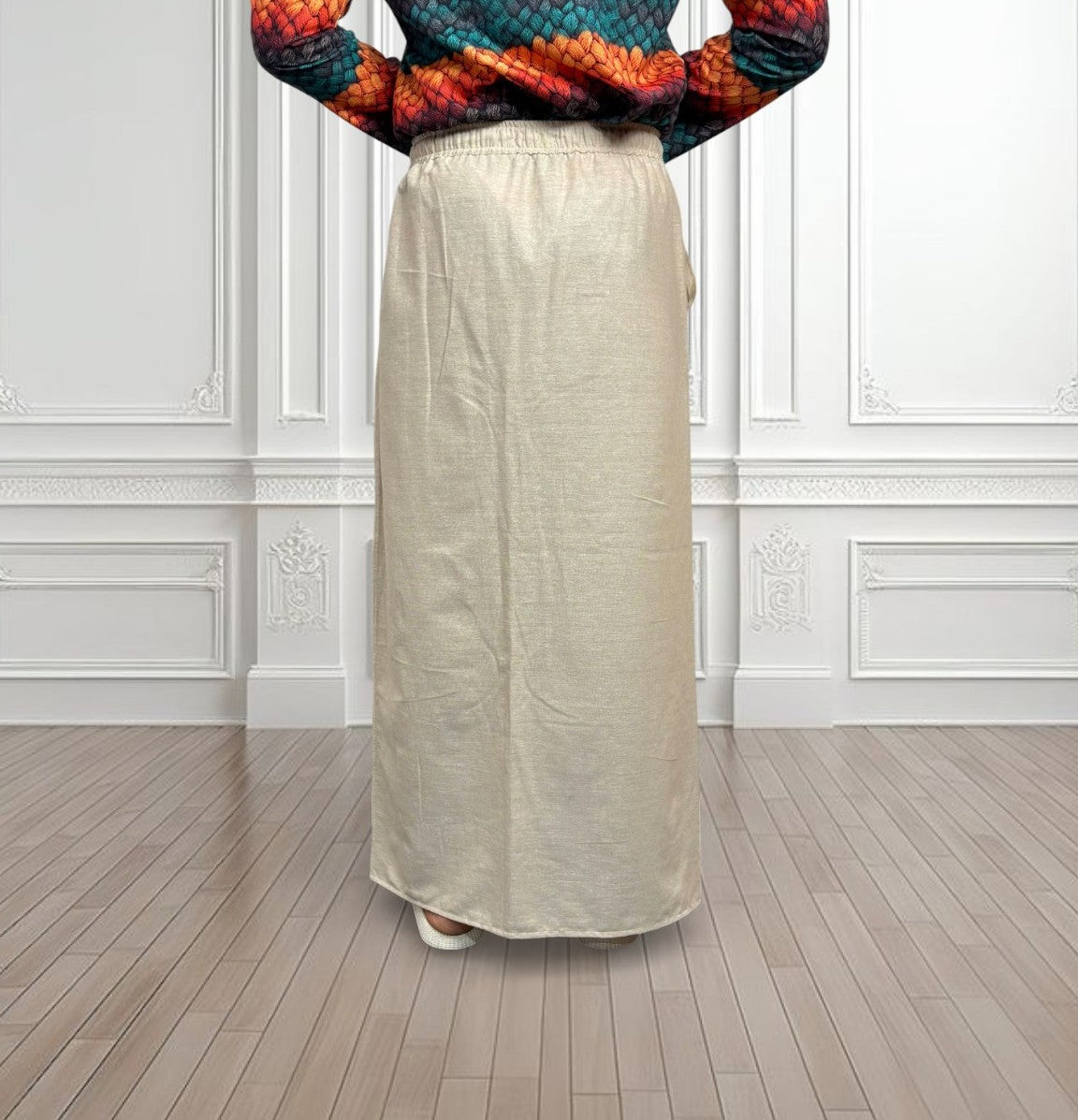 Men's Beige Color With Multicolor Textured Print Stripe Pajamalungi