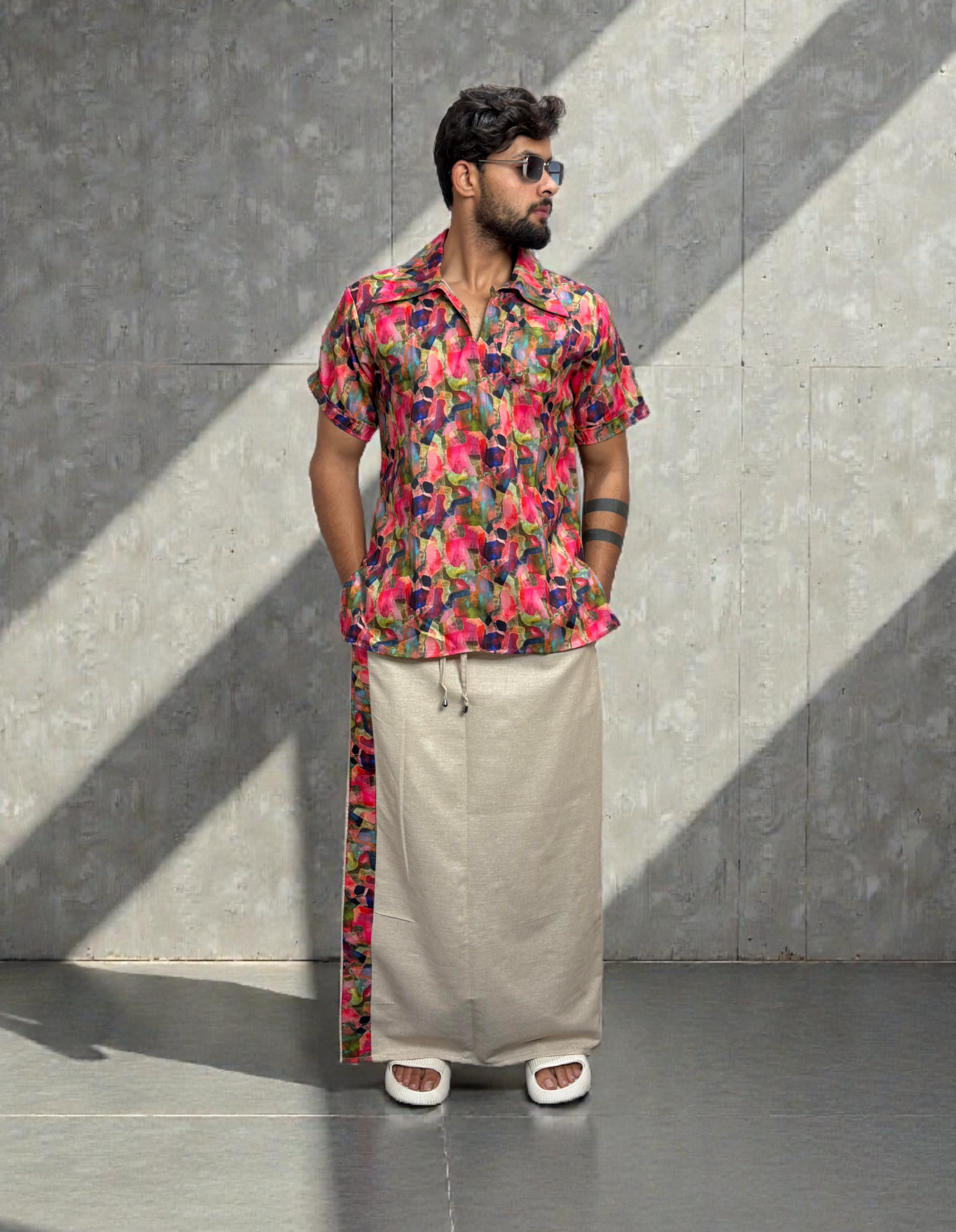 Men Collar Abstract Brushstroke Kurta