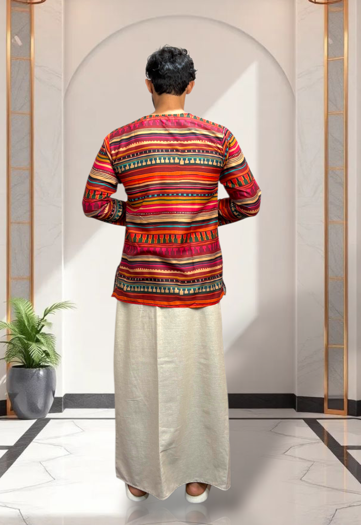 Men Beige Color With Premium Border Pajamalungi