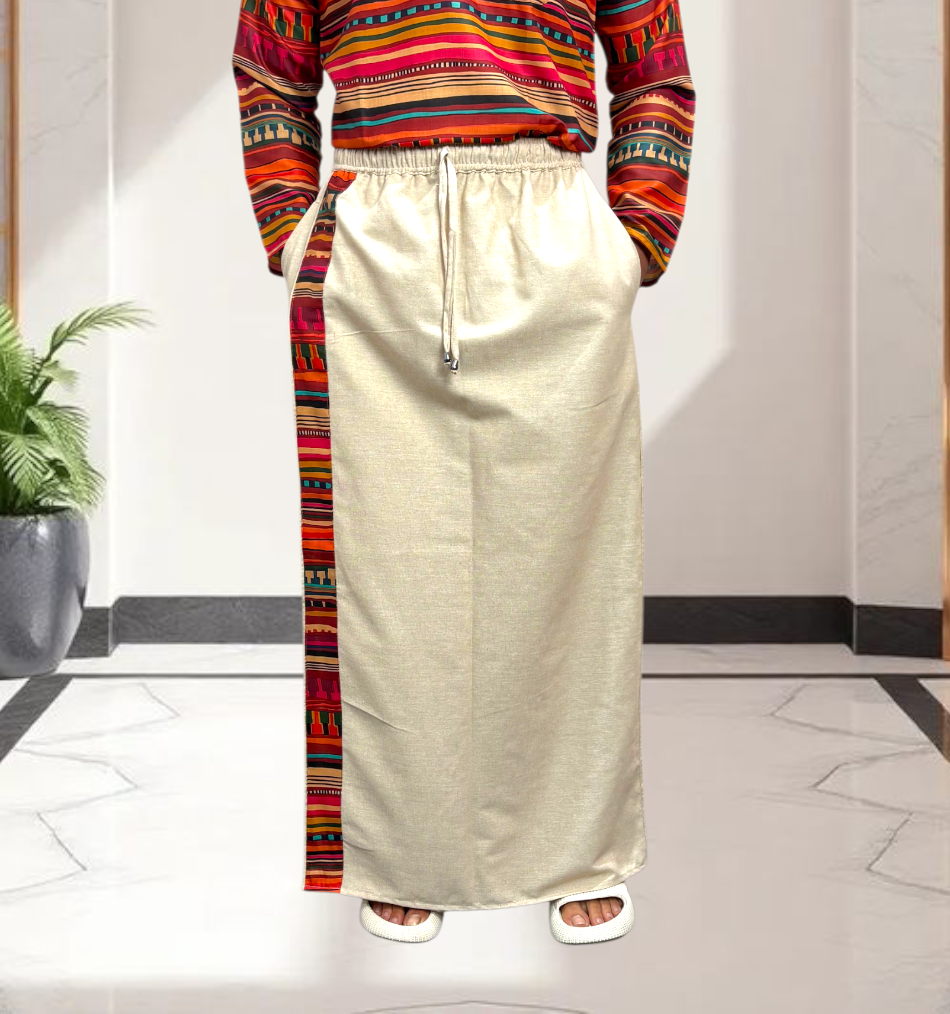 Men Beige Color With Premium Border Pajamalungi