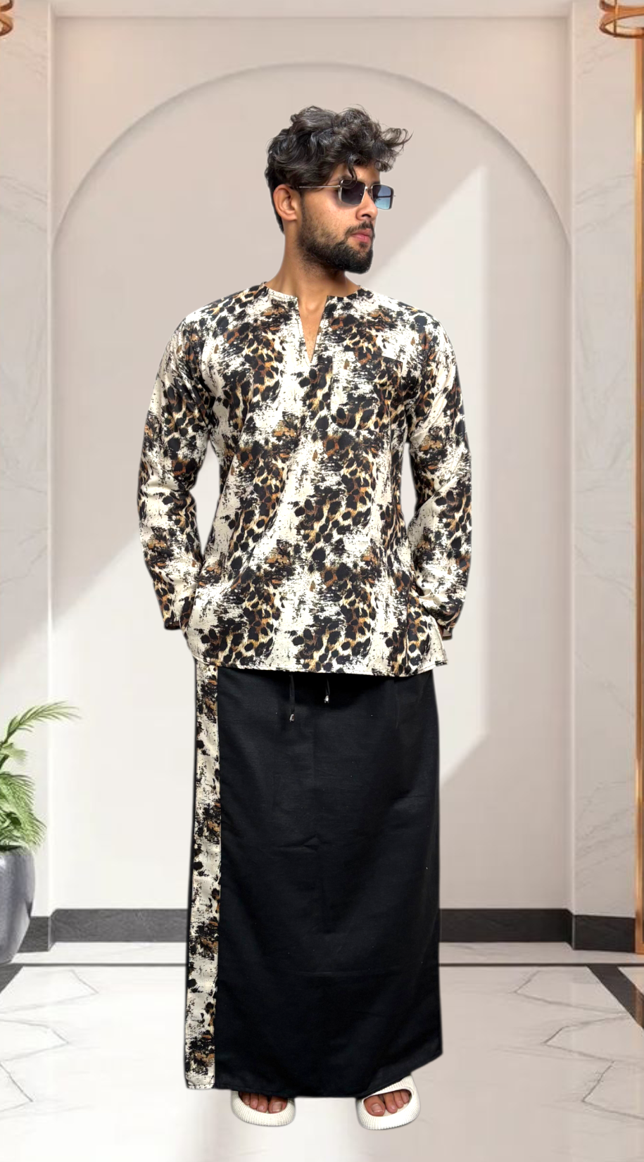 Abstract Leopard Texture Print Kurta
