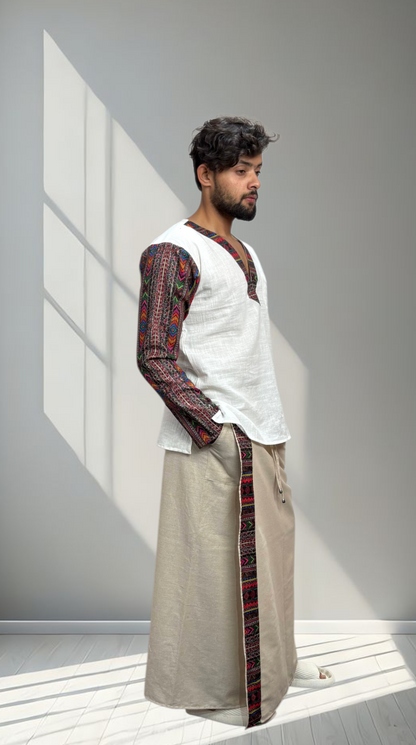 Men Beige Color With Refined Border Pajamalungi