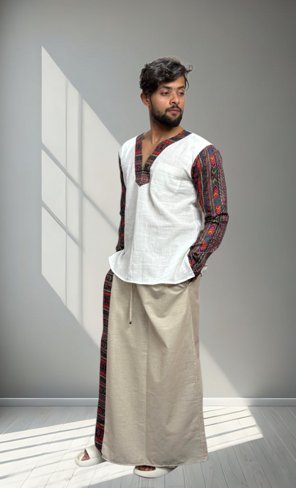 Men Beige Color With Refined Border Pajamalungi
