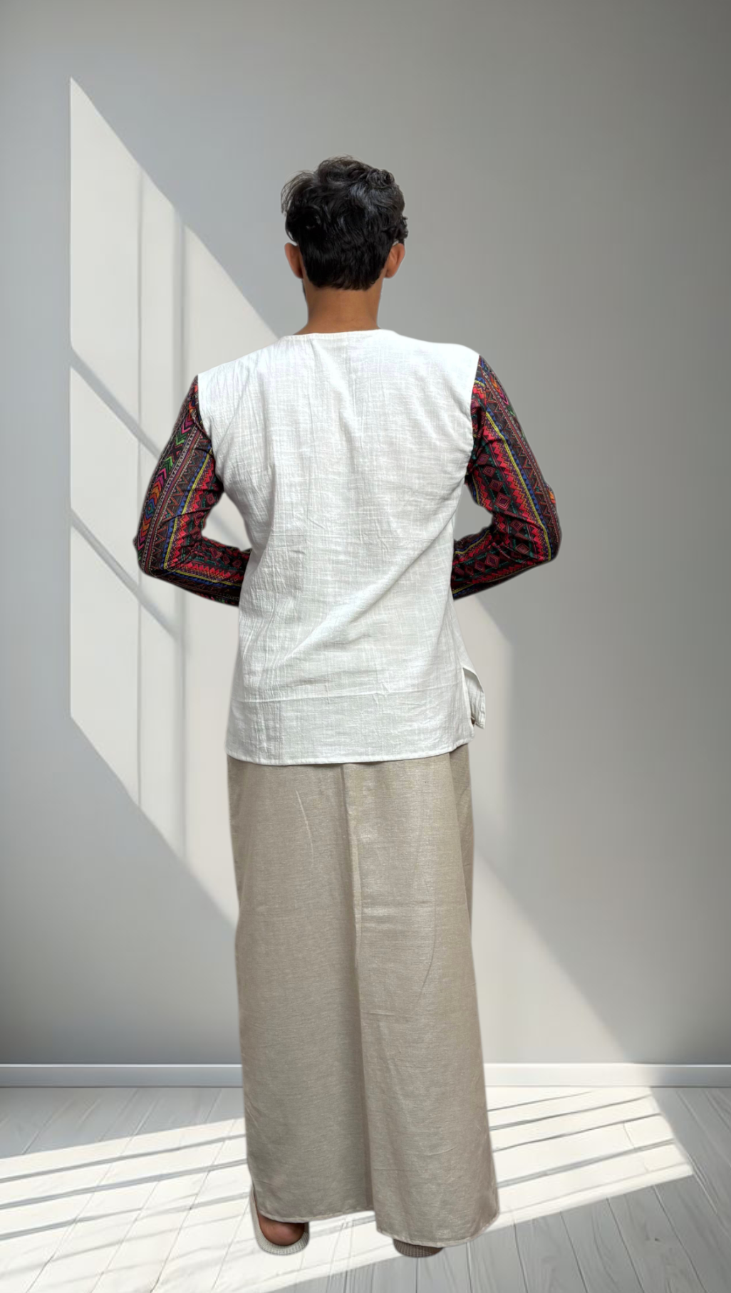 Men Beige Color With Refined Border Pajamalungi