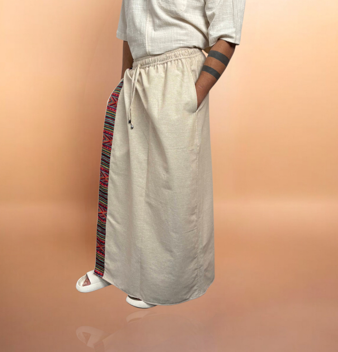 Men Beige Color  With Timeless Stripe Pajamalungi