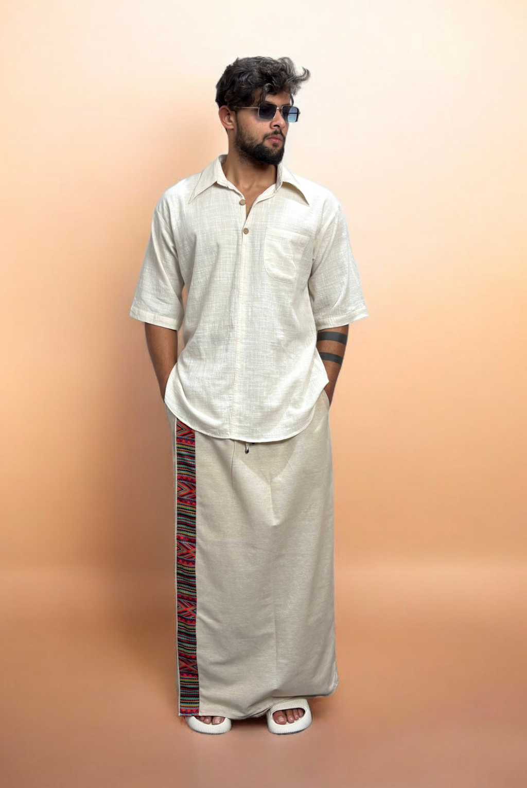 Men Beige Color  With Timeless Stripe Pajamalungi