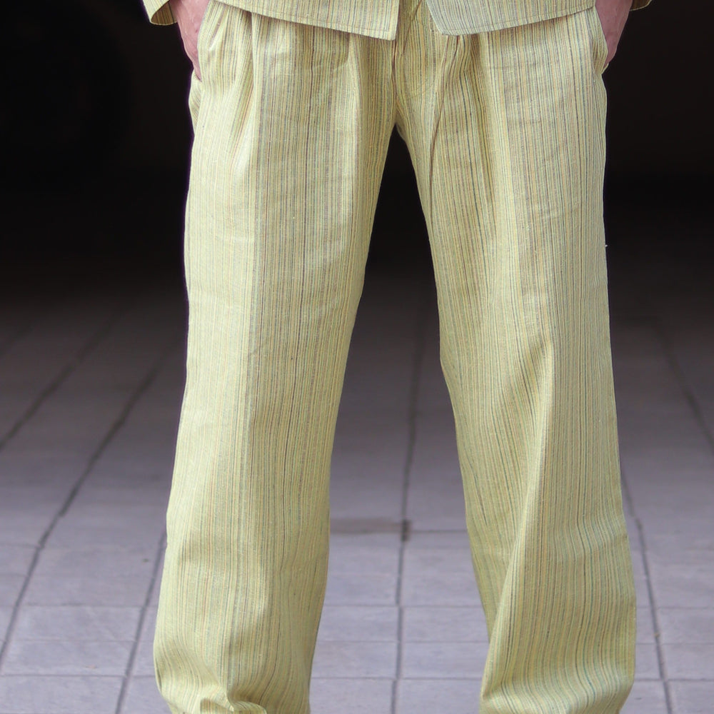 Yellow Stripe Cotton Blazer and Pajama Set