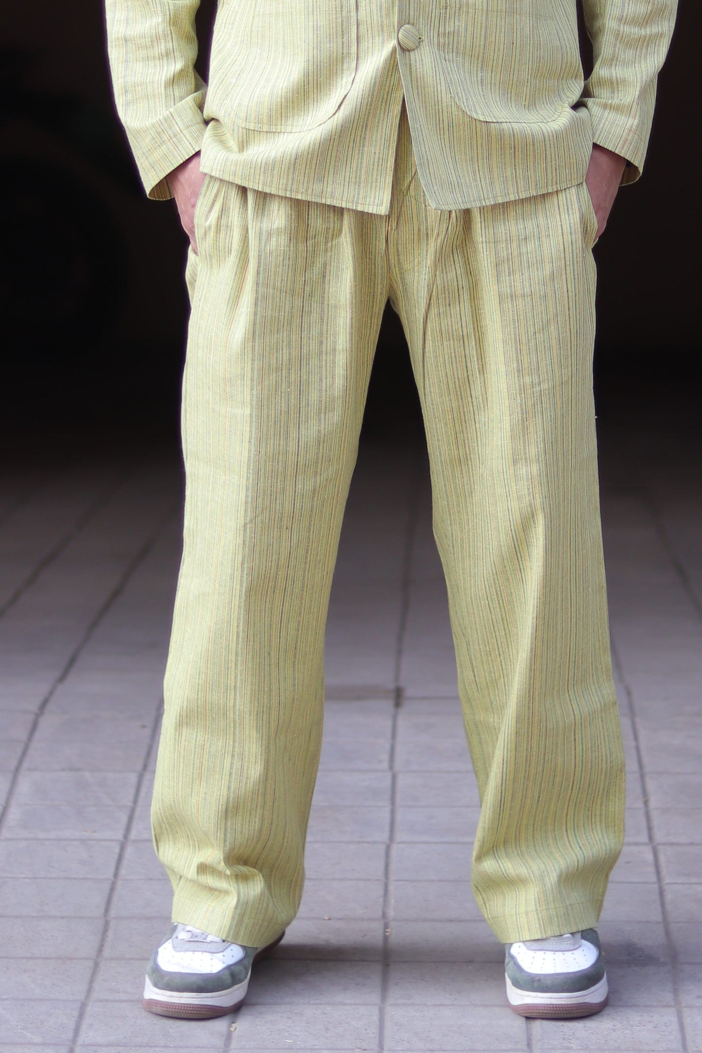 Yellow Stripe Cotton Blazer and Pajama Set