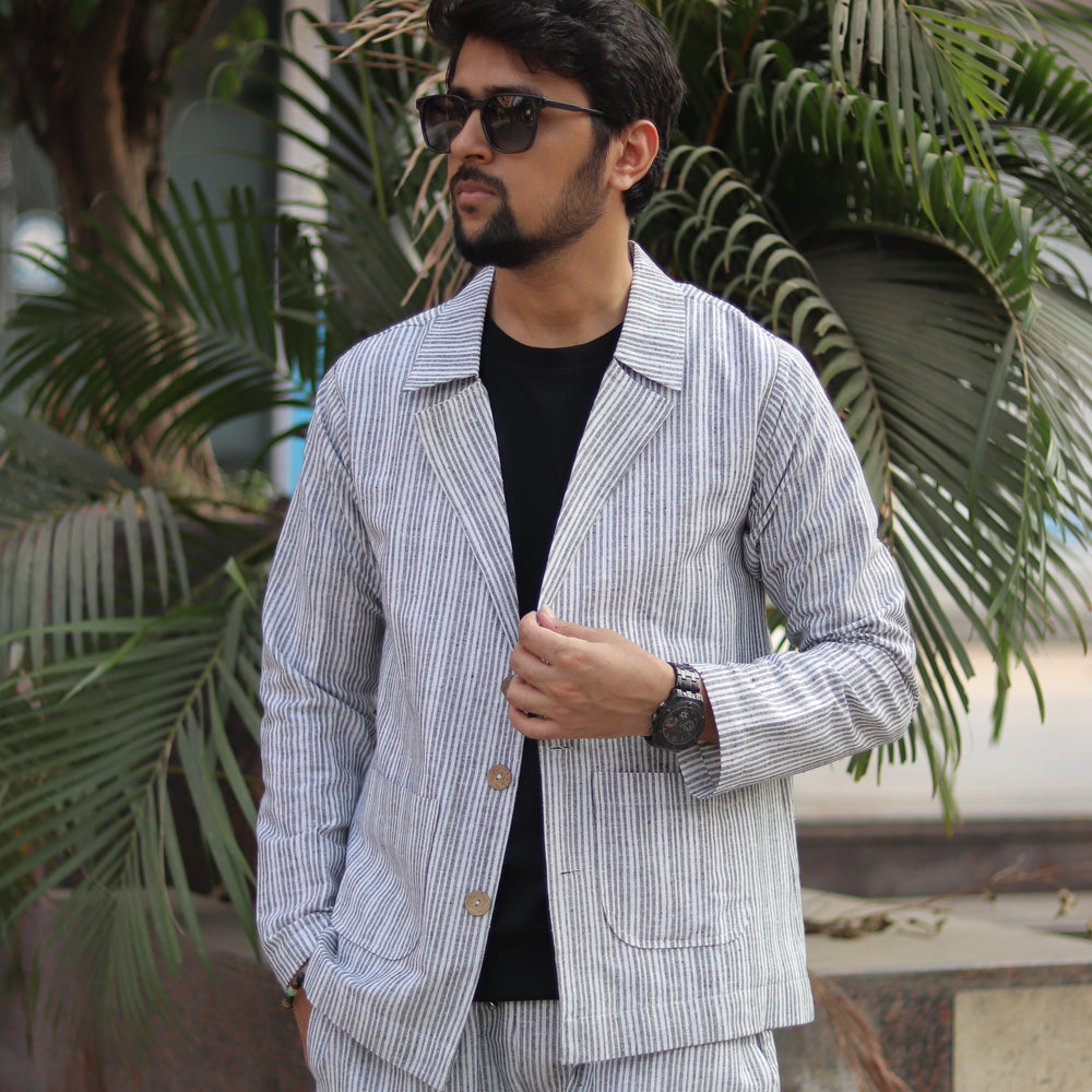 Black Stripe Cotton Blazer