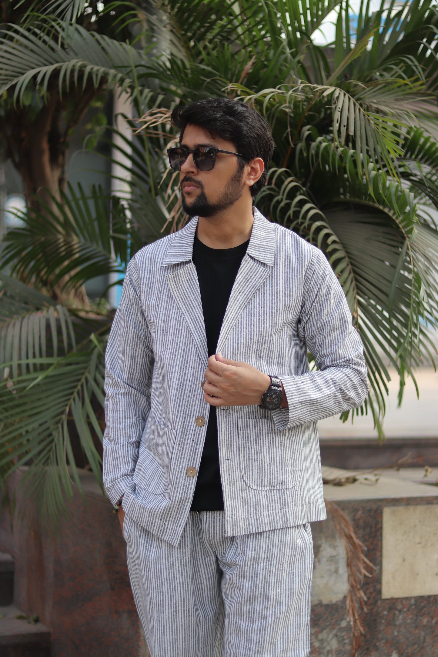 Gray Stripe Cotton Blazer