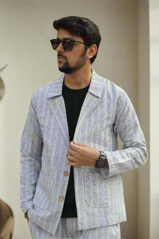 Black Stripe Cotton Blazer